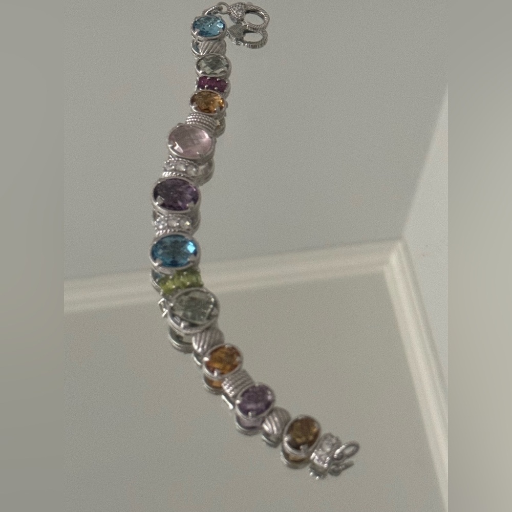 Judith Ripka Multi-Gemstone Silver Bracelet - Pink, Blue, Green, Yellow, Orange - Picture 2 of 4